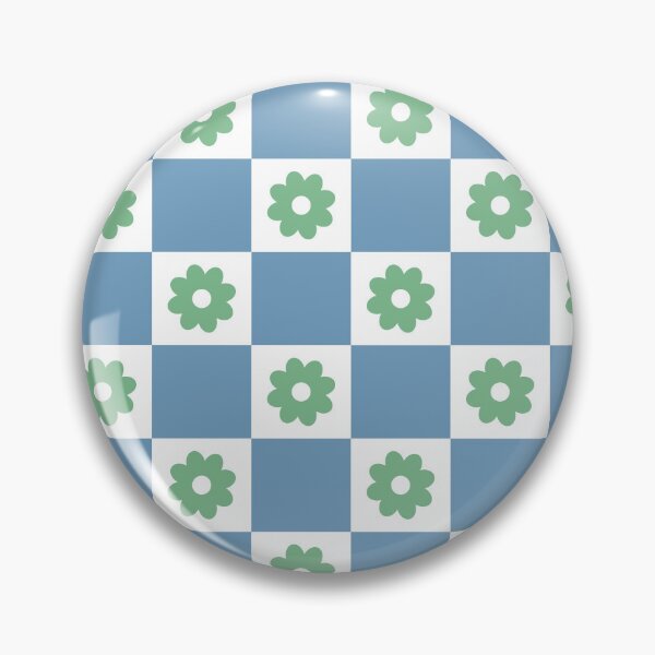 Item preview, A cheerful seamless pattern with stylized green flowers centered on white squares alternating with solid light blue designed and sold by Crispifly.