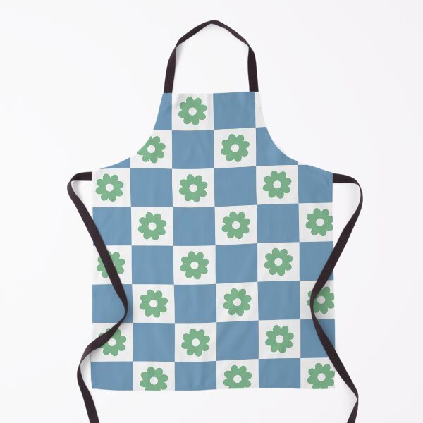 Item preview, A cheerful seamless pattern with stylized green flowers centered on white squares alternating with solid light blue designed and sold by Crispifly.