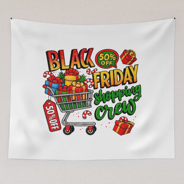 Item preview, Black Funny Happy 2025 Holiday Friday Sale Christmas Shopping designed and sold by Kraigsarina.