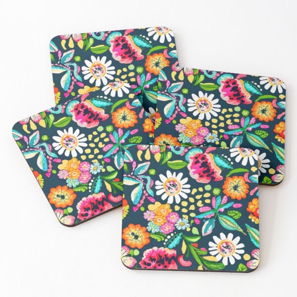 Item preview, beautiful floral motif, vivid picture, graphics, repeating pattern of folkloric floral patterns on a dark background, very colorful, vivid watercolor designed and sold by gulka8.