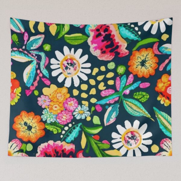 Item preview, beautiful floral motif, vivid picture, graphics, repeating pattern of folkloric floral patterns on a dark background, very colorful, vivid watercolor designed and sold by gulka8.