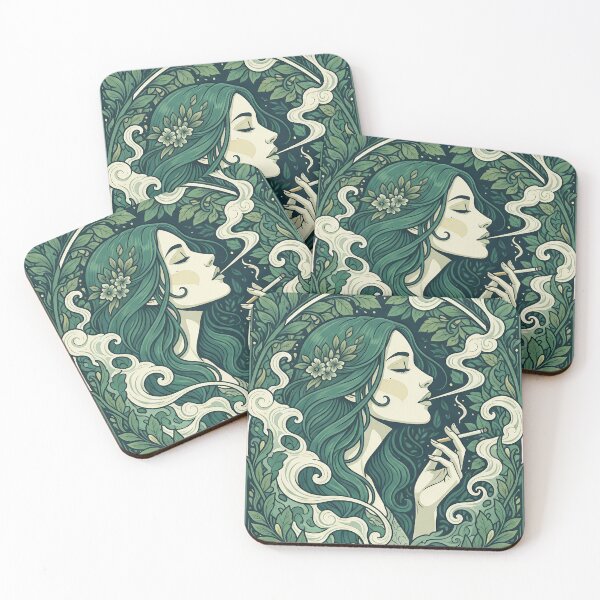 Item preview, Emerald Haze Vintage Smoking Woman in Botanical Swirls. designed and sold by Spark2Seduction.