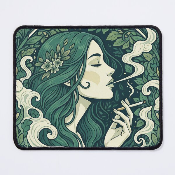Item preview, Emerald Haze Vintage Smoking Woman in Botanical Swirls. designed and sold by Spark2Seduction.