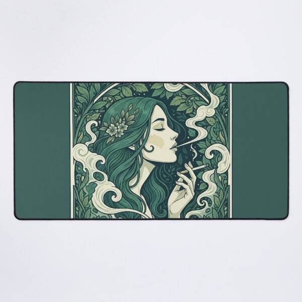 Item preview, Emerald Haze Vintage Smoking Woman in Botanical Swirls. designed and sold by Spark2Seduction.