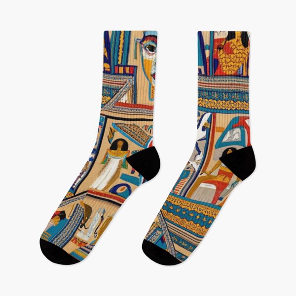 Item preview, Ancient Egyptian pattern of pharaoh queens and sphinx, abstract background mixed with tribes, multiple colors, clear borders, centered, white background. designed and sold by gulka8.