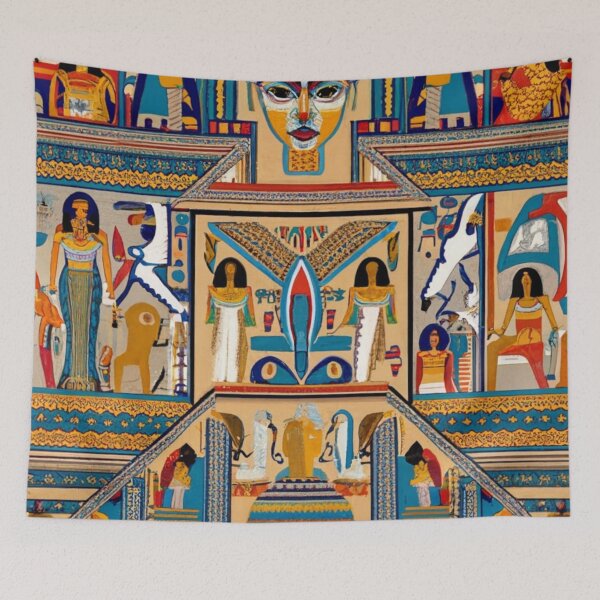 Item preview, Ancient Egyptian pattern of pharaoh queens and sphinx, abstract background mixed with tribes, multiple colors, clear borders, centered, white background. designed and sold by gulka8.