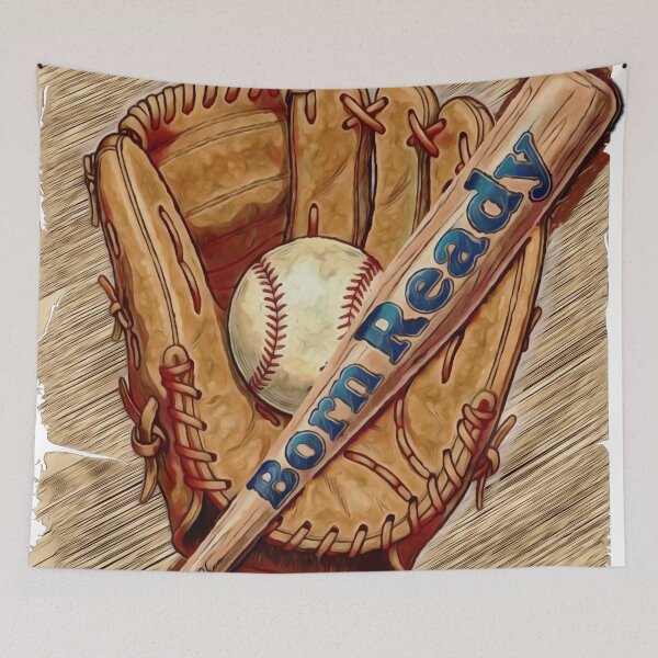 Item preview, Born Ready Baseball - Vintage Glove Bat and Ball Art designed and sold by Hen-C-Art.