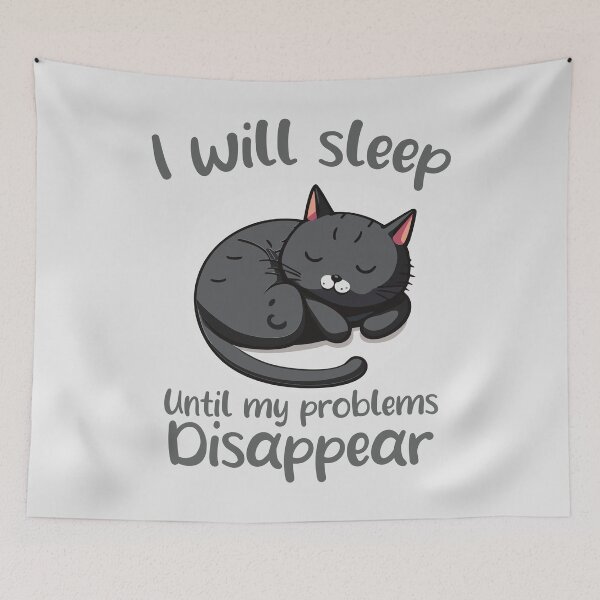 Item preview, I Will Sleep Until My Problems Disappear – Cute Curling Black Cat Design designed and sold by EmeraldeaArt.
