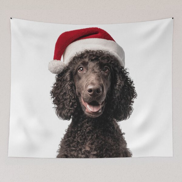 Item preview, Cute Irish Water Spaniel Christmas Art — Irish Water Spaniel Wearing Santa Hat designed and sold by LazyOwlStore.