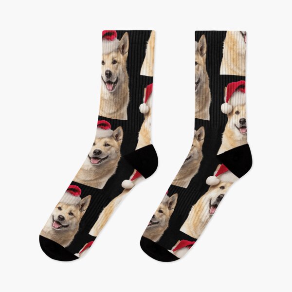 Item preview, Cute Norwegian Buhund Christmas Art — Norwegian Buhund Wearing Santa Hat designed and sold by LazyOwlStore.