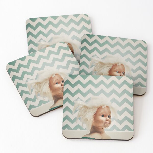 Item preview, Creepy Doll Head Portrait - Green Chevron Pattern Background  designed and sold by SergioMiklos.