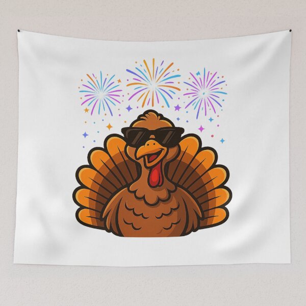 Item preview, Cool Turkey with Sunglasses and Fireworks – Funny Thanksgiving Design designed and sold by MichalLahcim.