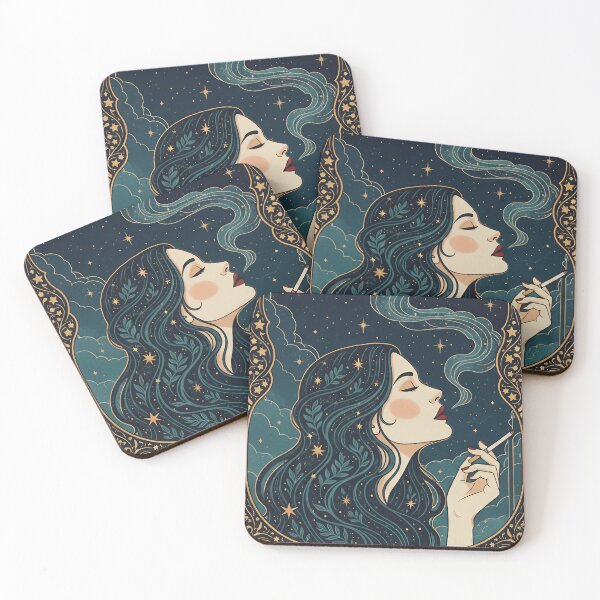 Item preview, Celestial Woman Smoking Under Starry Sky. designed and sold by Spark2Seduction.