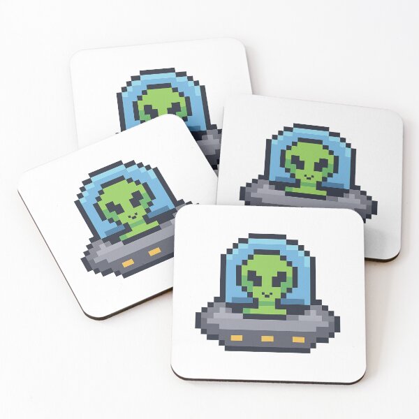 Item preview, Alien pixel art in a flying saucer designed and sold by FriendlyKitty.