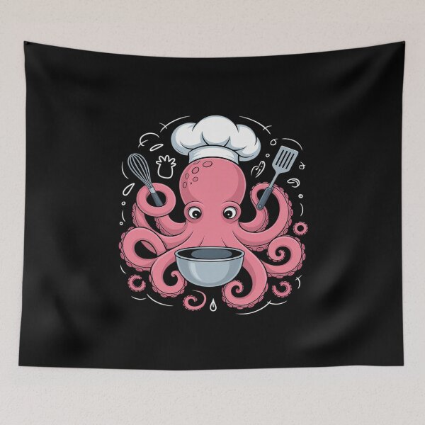 Item preview, Funny Cooking Octopus Chef Drawing designed and sold by BlackStars3Neon.