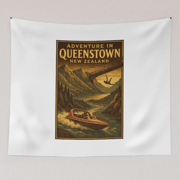 Item preview, Queenstown NZ Lake Wakatipu Watercolor Landscape - Remarkables Adventure Tee Sticker designed and sold by GeniePixel.