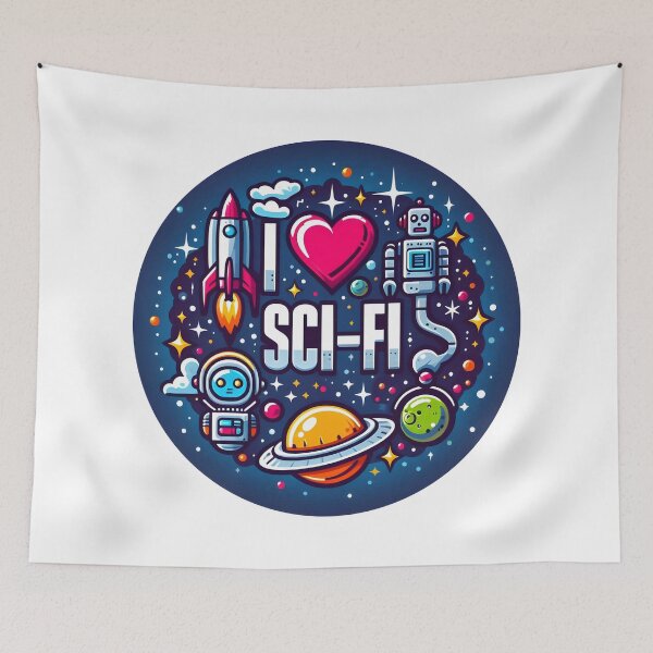 Item preview, I Love Sci-Fi Design with Space and Robot Icons. designed and sold by The-T-In-Retro.