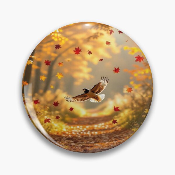 Item preview, Golden Autumn Path with Bird in Flight and Circle of Maple Leaves – Nature Dream Vision designed and sold by FotoworldEdel.