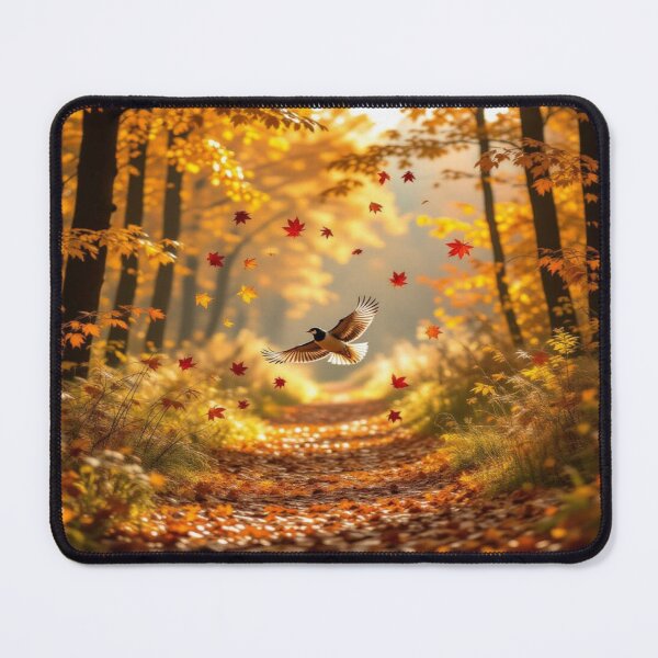 Item preview, Golden Autumn Path with Bird in Flight and Circle of Maple Leaves – Nature Dream Vision designed and sold by FotoworldEdel.
