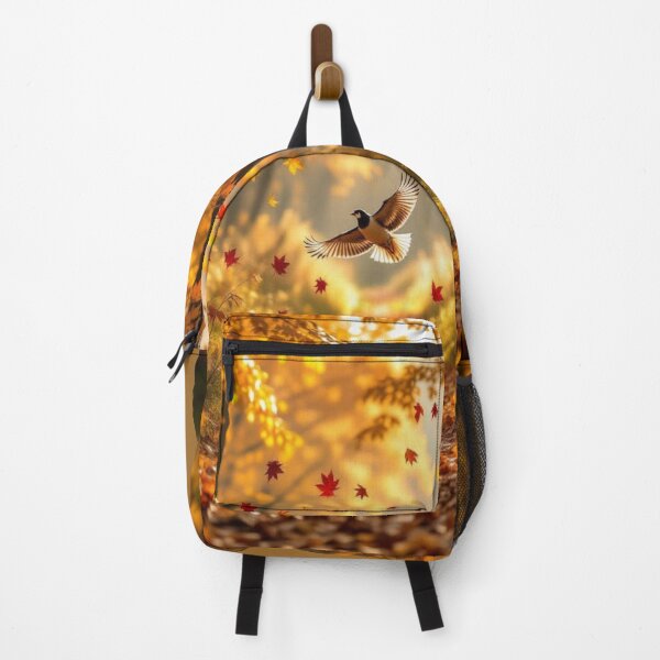 Item preview, Golden Autumn Path with Bird in Flight and Circle of Maple Leaves – Nature Dream Vision designed and sold by FotoworldEdel.