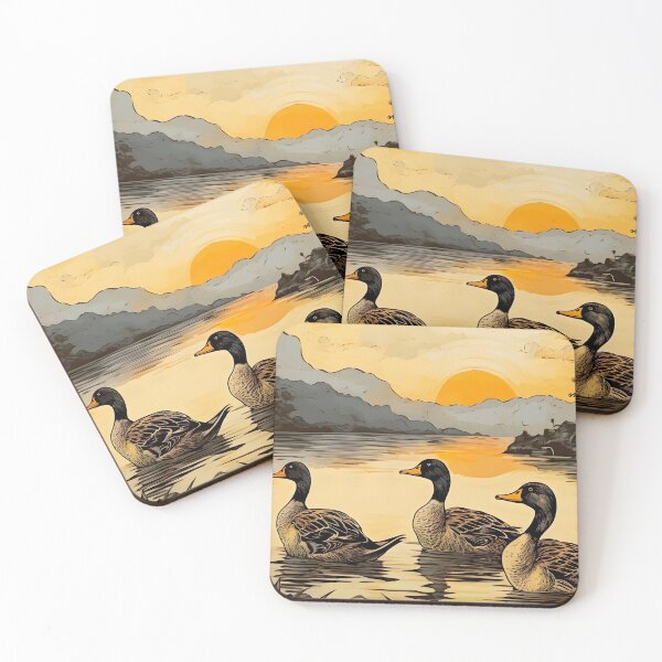 Item preview, Antique Ducks Swimming, Flock of Geese Painting, Vintage Canada Goose Painting, Lake House Art, Rustic Home Decor, Sunset Over a Lake Print designed and sold by SavageVision.