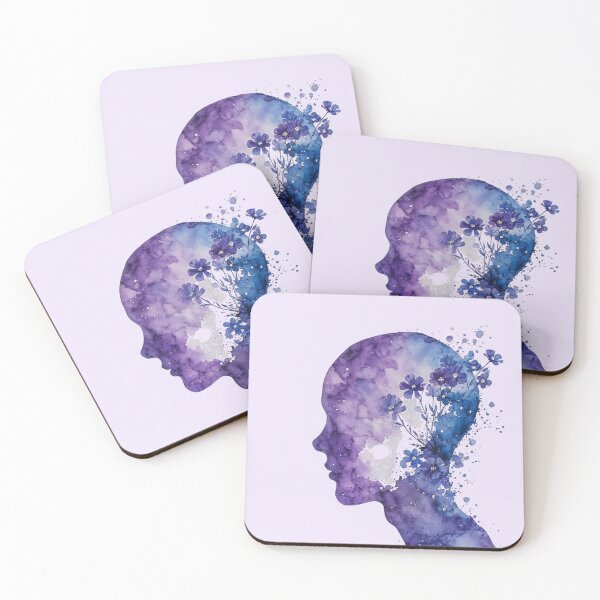 Item preview, Floral Watercolor Human Side Profile – Purple Blooming Brain Anatomy Art designed and sold by EmeraldeaArt.