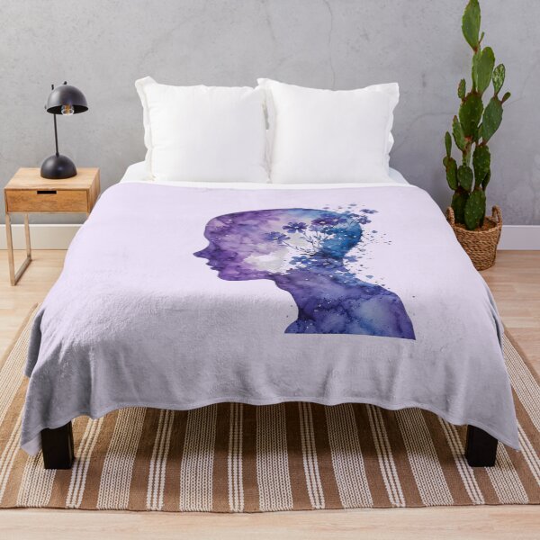 Item preview, Floral Watercolor Human Side Profile – Purple Blooming Brain Anatomy Art designed and sold by EmeraldeaArt.