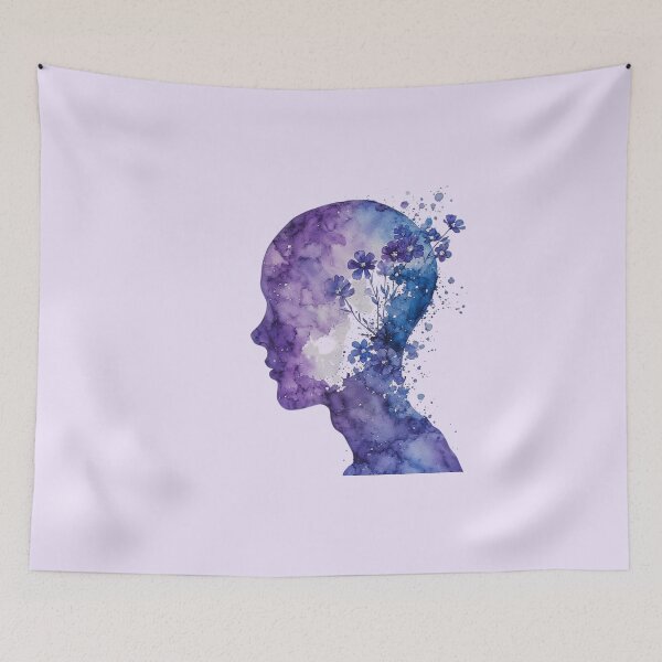 Item preview, Floral Watercolor Human Side Profile – Purple Blooming Brain Anatomy Art designed and sold by EmeraldeaArt.