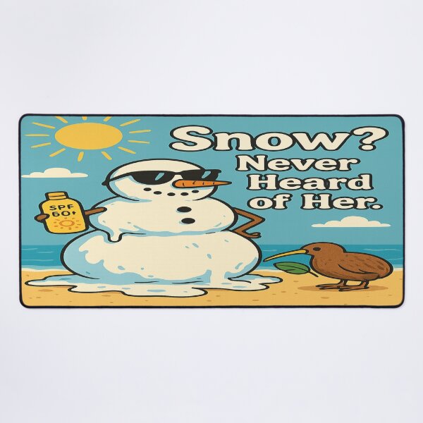 Item preview, Snow? Never Heard of Her – Funny New Zealand Summer Christmas designed and sold by Globalcitytees.