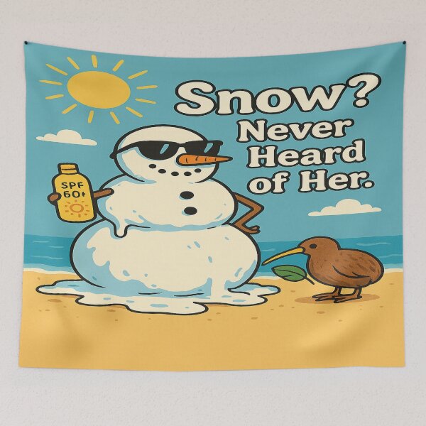 Item preview, Snow? Never Heard of Her – Funny New Zealand Summer Christmas designed and sold by Globalcitytees.