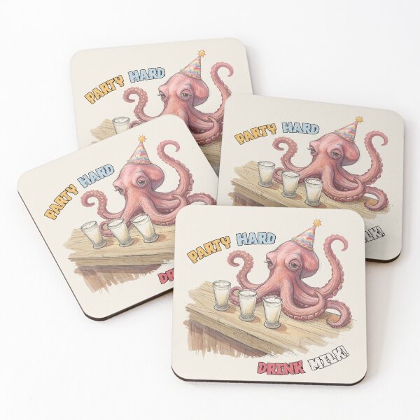 Item preview, Party Hard, Drink Milk – Funny Octopus Party Illustration designed and sold by TestudoDesign.