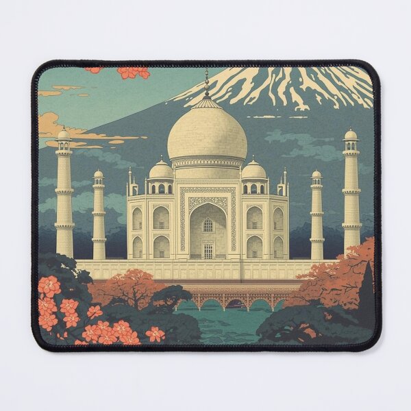 Item preview, Ukiyo-e Woodblock Print of the Taj Mahal – Mount Fuji and Japanese Clouds designed and sold by Vandy Fullam.
