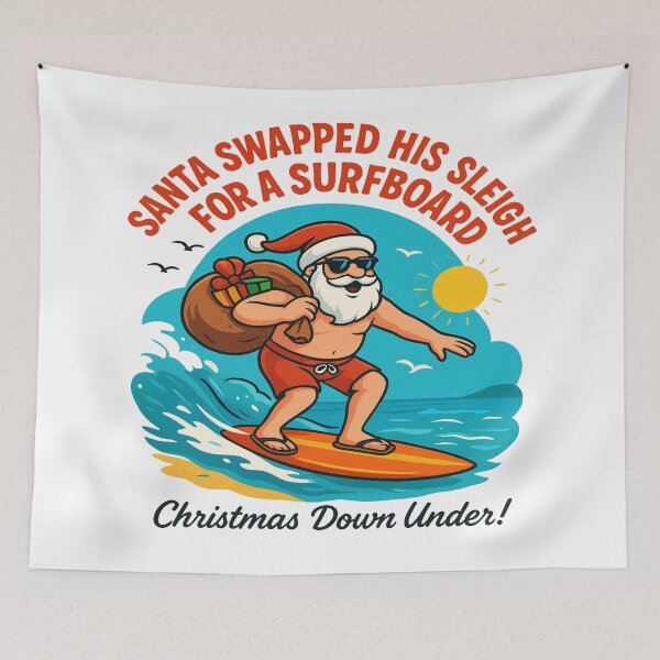 Item preview, Santa Swapped His Sleigh for a Surfboard – New Zealand Christmas Beach Fun designed and sold by Globalcitytees.