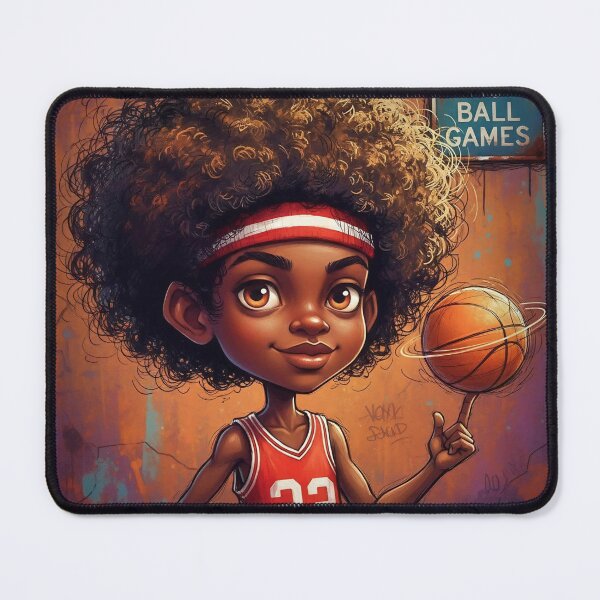 Item preview, Cute Afro Kid Basketball Player Spinning Ball — Cartoon Street Art Illustration in  Jersey designed and sold by Pixel Pout.