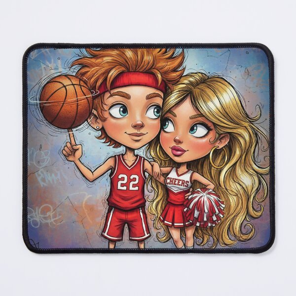 Item preview, Cute Basketball Couple — Cartoon Player Spinning Ball with Cheerleader, Street Art Style designed and sold by Pixel Pout.