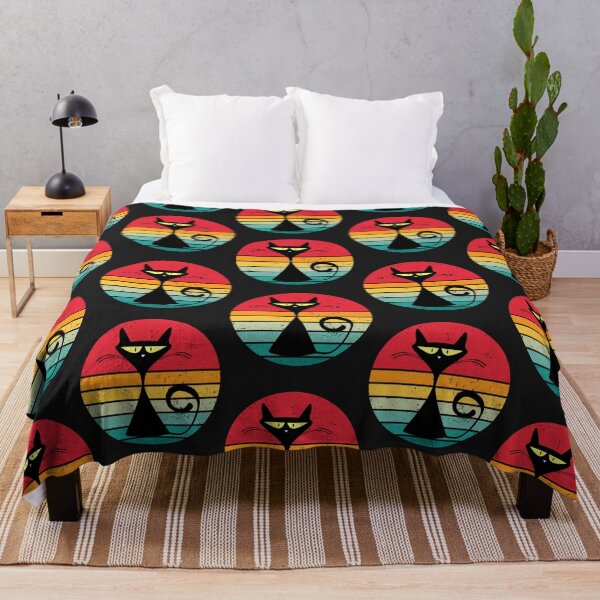 Item preview, Retro Black Cat with Sunset Stripes designed and sold by SN-art-design.