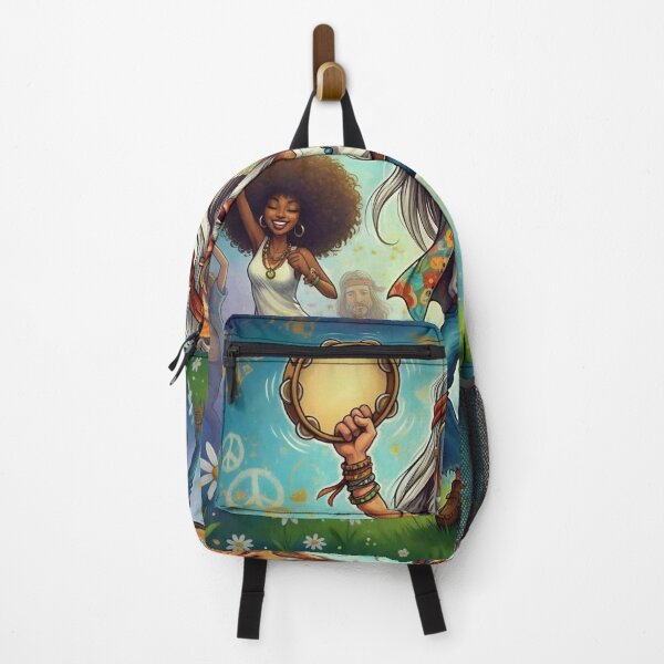 Item preview, Groovy Hippie Cartoon Dancing With Tambourine and Guitar – 1960s Peace and Love Festival Art designed and sold by Pixel Pout.