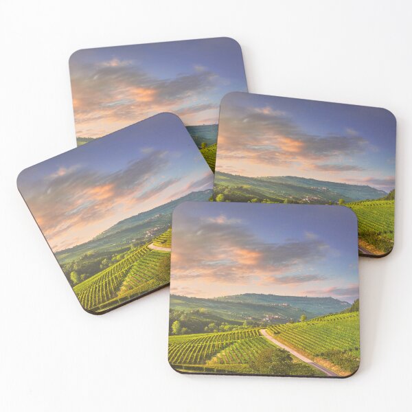 Item preview, Langhe vineyards view and a road in Barolo at sunset, Piedmont, Italy designed and sold by Stefano Orazzini.