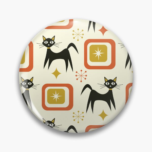 Item preview, Mid Century Black Atomic cats with mustard and orange squares designed and sold by Yasminepatterns .