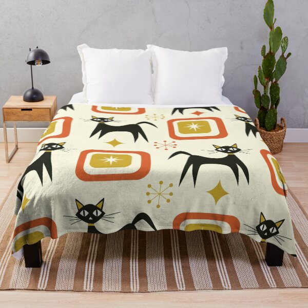 Item preview, Mid Century Black Atomic cats with mustard and orange squares designed and sold by Yasminepatterns .