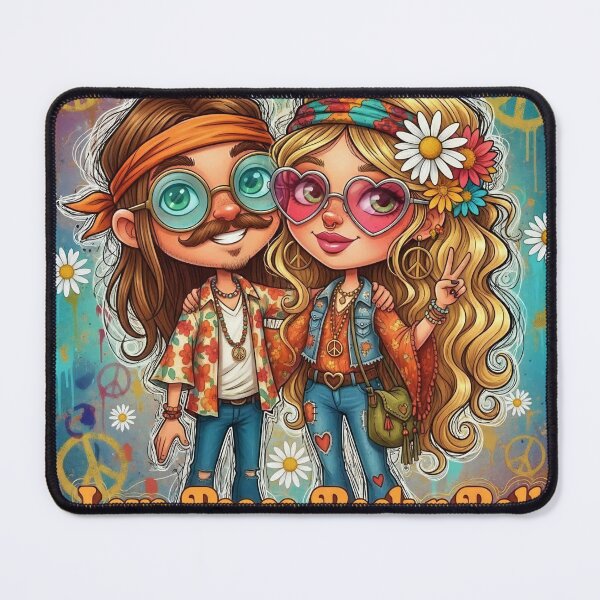 Item preview, Hippie Couple Cartoon – Love, Peace, Rock n Roll Retro 1960s Boho Art designed and sold by Pixel Pout.