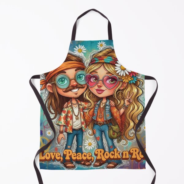 Item preview, Hippie Couple Cartoon – Love, Peace, Rock n Roll Retro 1960s Boho Art designed and sold by Pixel Pout.