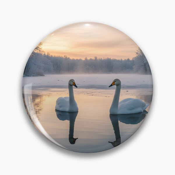 Item preview, Two swans floating on a partially frozen lake at sunrise designed and sold by homydesign.