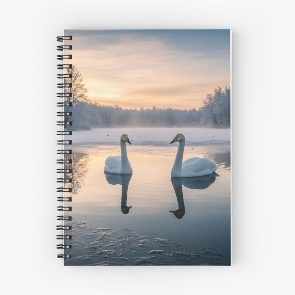 Item preview, Two swans floating on a partially frozen lake at sunrise designed and sold by homydesign.