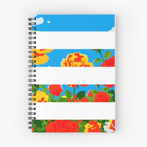 Aperçu de l'œuvre Roses d'été rayées – Illustration florale lumineuse avec ciel et nuages | Design moderne découpé créée et vendue par InFrameVision.