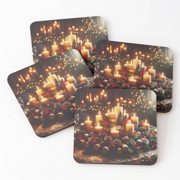 Item preview, Festive candle centerpiece with pinecones and berries on a lace tablecloth designed and sold by homydesign.