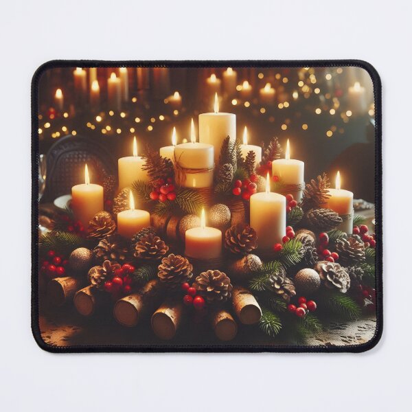 Item preview, Festive candle centerpiece with pinecones and berries on a lace tablecloth designed and sold by homydesign.