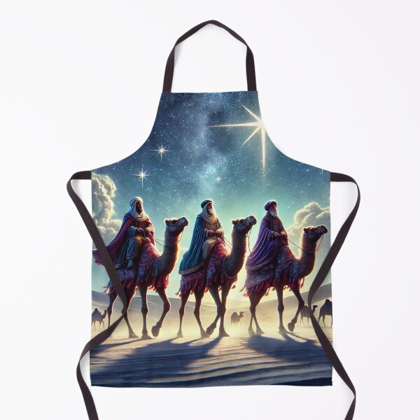 Item preview, Three wise men on camels follow a bright star in a starry night sky, traversing a desert landscape, symbolizing the biblical journey of the Magi designed and sold by homydesign.