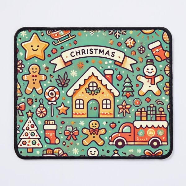 Item preview, A festive collage of Christmas decorations, treats, and ornaments on a bright yellow background designed and sold by homydesign.