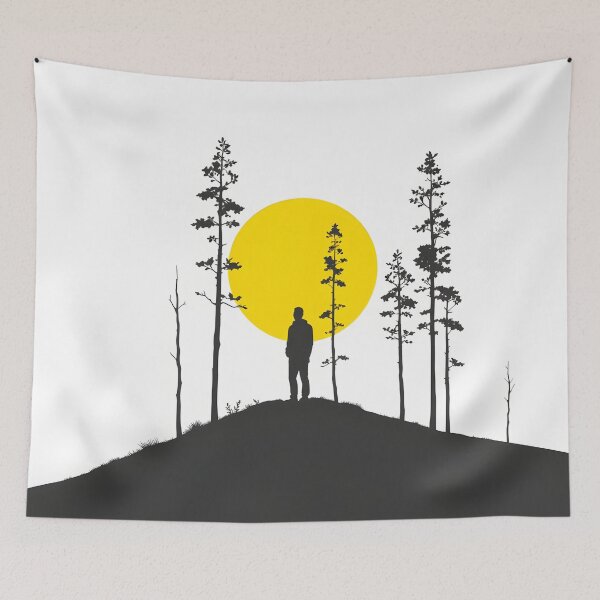 Item preview, Minimalist Silhouette Man on Hill with Sun     designed and sold by simaso.